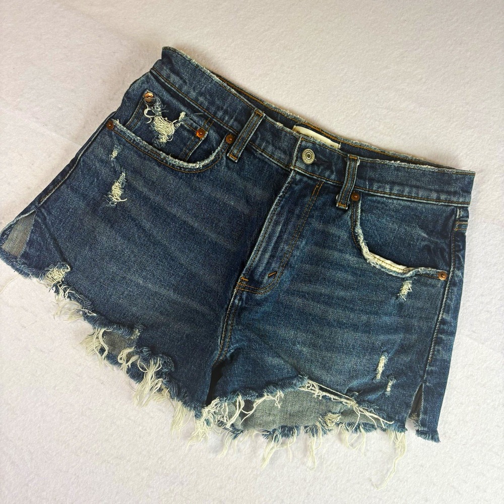 Abercrombie & Fitch The Mom Short Mid Rise Curve Love Distressed Fray Hem 27/4